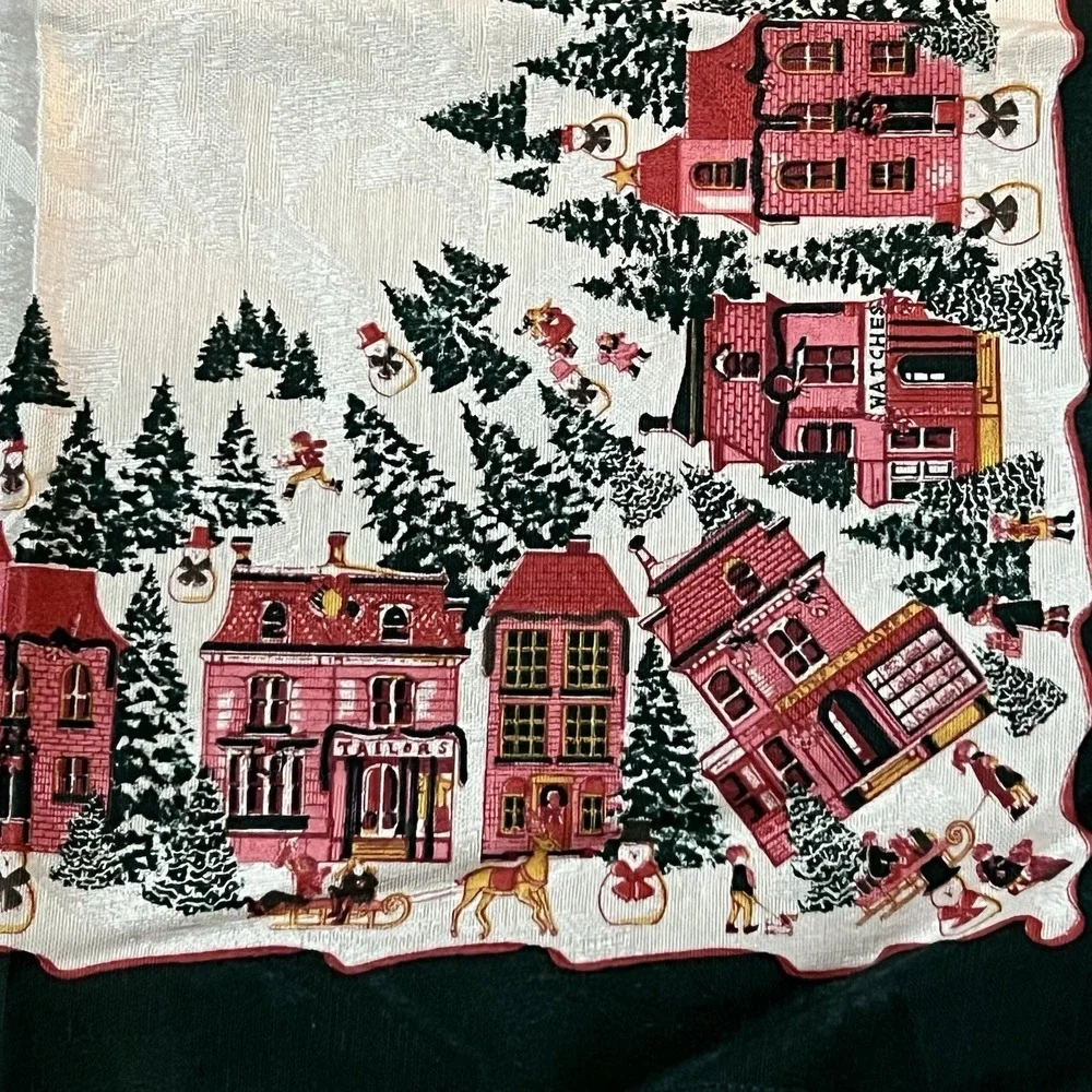 Christmas Table Scarf Napkin Village Theme Backdrop For Centerpiece Vintage‎ 17